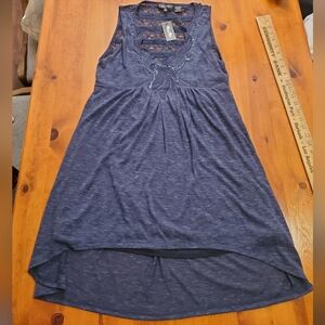 Miss Me Embellished Tunic Tank Top/Dress Beaded with Lace & Open back Size Large